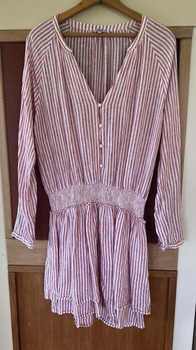 RAILS Jasmine Mini Dress Red White Rhone Stripe V Neck Linen Blend XL